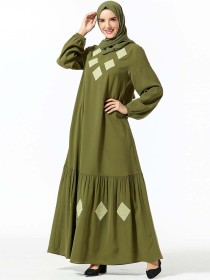 Comfortable Arabic women's geometric embroidered pocket Muslim leisure dress (excluding headscarf)