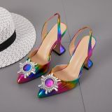 Large color high heels sun flower water drill shallow mouth women's sandals