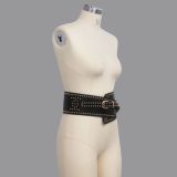 Punk style rivets slant with personalized fashion and wide waist closure slant with belt