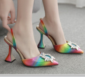 Rainbow sun flower pointed wine glass and high heels women's sandals