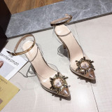 Transparent sexy sun flower pointed thin high heel one word buckle sandals