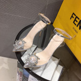 Transparent sexy sun flower pointed thin high heel one word buckle sandals