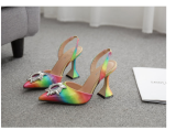 Rainbow sun flower pointed wine glass and high heels women's sandals