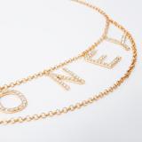 IngeSight.Z Luxury Multi Layered Shiny Crystal Letter Pendant Harness Waist Belly Chain for Women Rhinestone Belt Body Jewelry