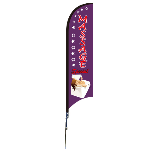 Massage Premium Windless Feather Flag Bundle (11.5' Tall Flag, 15' Tall