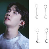 Kpop BTS Bangtan Boys J-HOPE Same model Full Diamond Moon Earrings Pendant Korean Fashion Jewelry