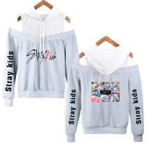 Kpop Stray Kids Hooded Sweater Korean New Loose Strapless Hoodie Jacket