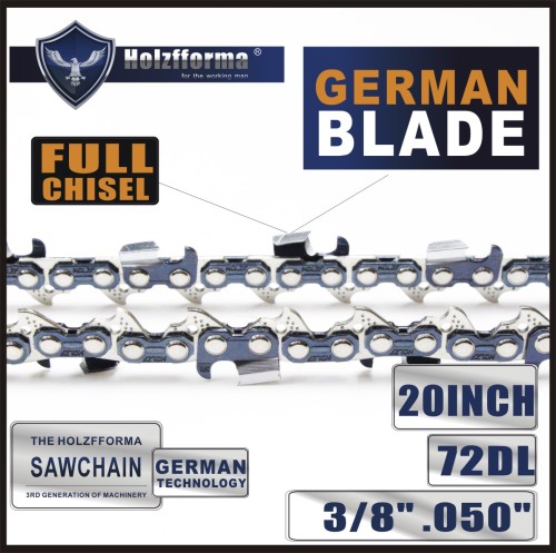 Holzfforma® 20 inch 3/8 .050 72DL Full Chisel Saw Chain German Blade For Many Chainsaws Replace Stihl 3676 005 0072, 33RS3-72, 3624 005 0072, Husqvarna 531300441, Oregon D72 72V072, 72LGX072G, 72EXL072