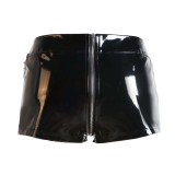 Faux Leather Crop Top And Zipper Crotch Short Set