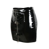 Black Buckle Leather Mini Skirt 1260