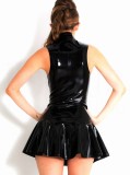 Faux Leather Zip Up Black Dress 14785