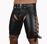 Faux Leather Cutout Men Shorts 923