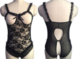 Black Lace Open Cup Crotchless Teddy