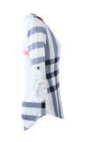 White Plaid Stripes V Neck Shirt 0074