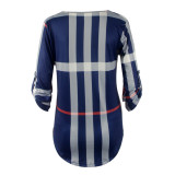 Blue Plaid Stripes V Neck Shirt 0074