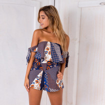 Off The Shoulder Graphic Ruffle Romper 0293