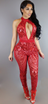 Front Cut-out Backless Sequined Jumpsuit 299