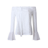 White Off The Shoulder Flare Sleeve Lace Blouse 0363