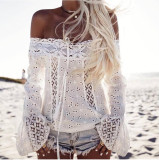 White Off The Shoulder Flare Sleeve Lace Blouse 0363