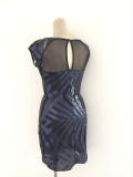 Blue Mesh Panel Sequin Club Dress 291