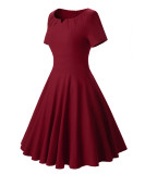 Sweatheart Neck Solid Color Vintage Dress 1539