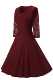 Retro Style Lace Sleeve Flare Dress 1545