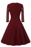 Retro Style Lace Sleeve Flare Dress 1545