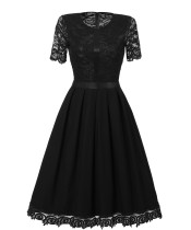 Floral Lace Insert Swing Dress 1557