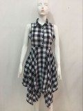 Asymmetrical Sleeveless Plaid Shirt Dress 5095