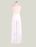 Plunge Neck Halter Neck Elegant Evening Jumpsuit White 207