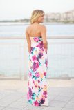 Floral Print Strapless Maxi Boho Dress 0454