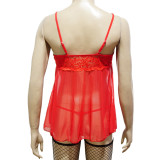 Plus Size Cupless Babydoll Set Red 6350
