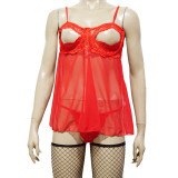 Plus Size Cupless Babydoll Set Red 6350