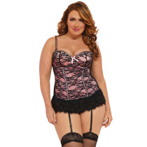 Plus Size Gartered Bustier With G-string 2220