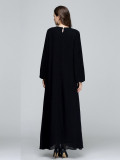 Plus Size Muslim Lace Insert Maxi Long Sleeve Dress Black 9040