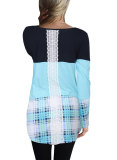 Lace Spliced Color Block Long Sleeve T Shirt 093