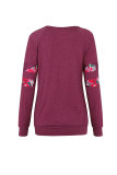 Women Floral Sweatshirt Wine Red 094