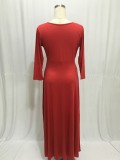 Women's Solid V-Neck 3/4 Sleeve Plus Size Evening Party Maxi Dress 1112