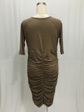 Womens Plus Size Deep V Neck Wrap Ruched Waisted Bodycon Dress 2139