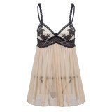Embroidered Lace Mesh Sheer Babydoll 7806