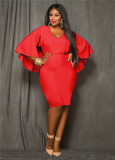 Women's Plus Size Cape Dress Red 1129