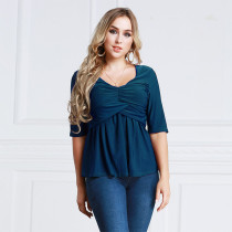 Women's Plus Size Ruched Tops Half Sleeve Blue 2012