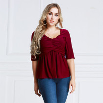 Women's Plus Size Ruched Tops Half Sleeve Red 2012