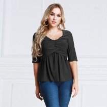 Women's Plus Size Ruched Tops Half Sleeve Black 2012