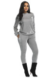 Womens Velour Tracksuit Sets Pullover Gray 726
