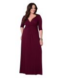 Half Sleeve Plus Size Sweetheart Maxi Dress Wine Red 823