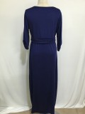 Half Sleeve Plus Size Sweetheart Maxi Dress Blue 823