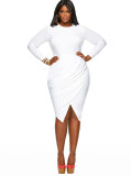 Women Plus Size Long Sleeve Bodycon Split Dress White 2517