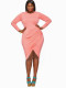 Women Plus Size Long Sleeve Bodycon Split Dress Pink 2517