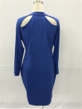 Long Sleeve Cut Out Bodycon Party Dress Blue 3402